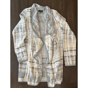 Lucky Brand Open Front Cardigan Duster Ivory & Gray Waterfall Style Size M